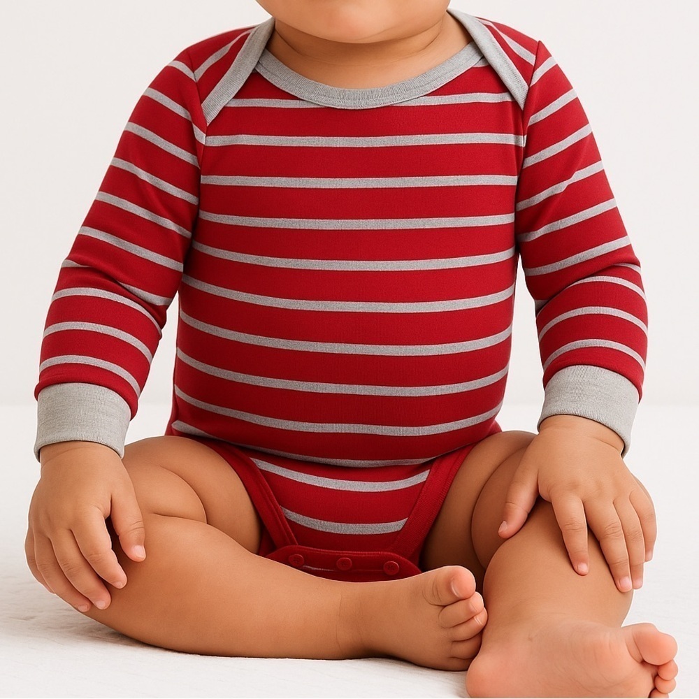 Gray and Red Stripe Long Sleeve Onesie